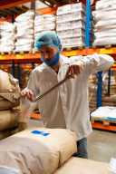 Taking a sample in our warehouse